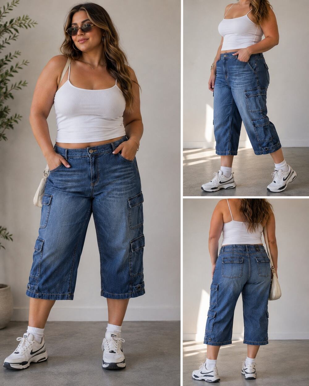 Torrid Size 20S Denim Cargo Capri Pants Cropped Blue Multi Pocket NWT